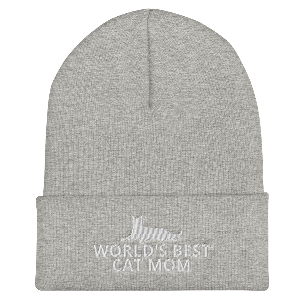 World's Best Cat Mom Cuffed Beanie | Perfect gift for the cat lover in your family!| Multiple Hat Colors Available