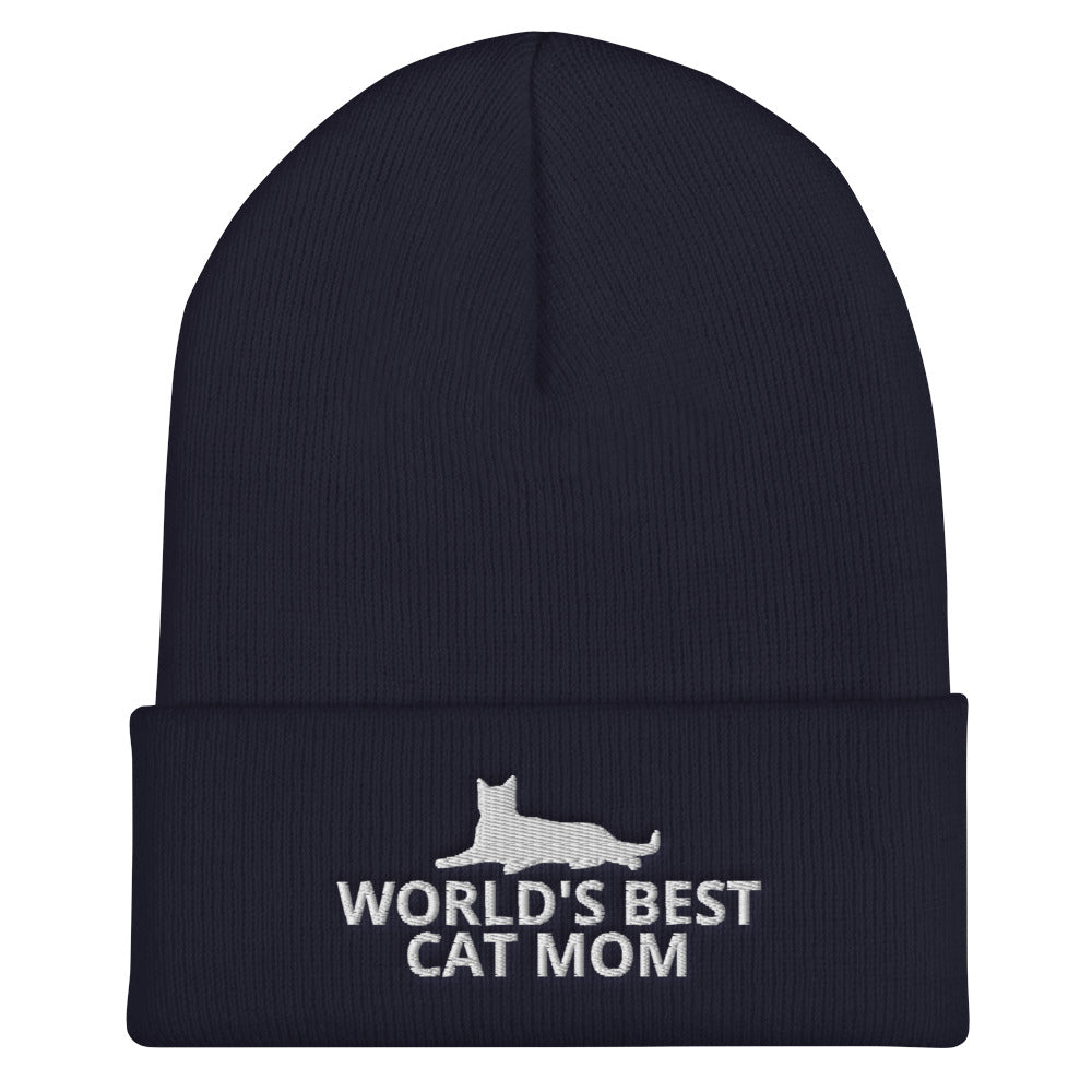 World's Best Cat Mom Cuffed Beanie | Perfect gift for the cat lover in your family!| Multiple Hat Colors Available